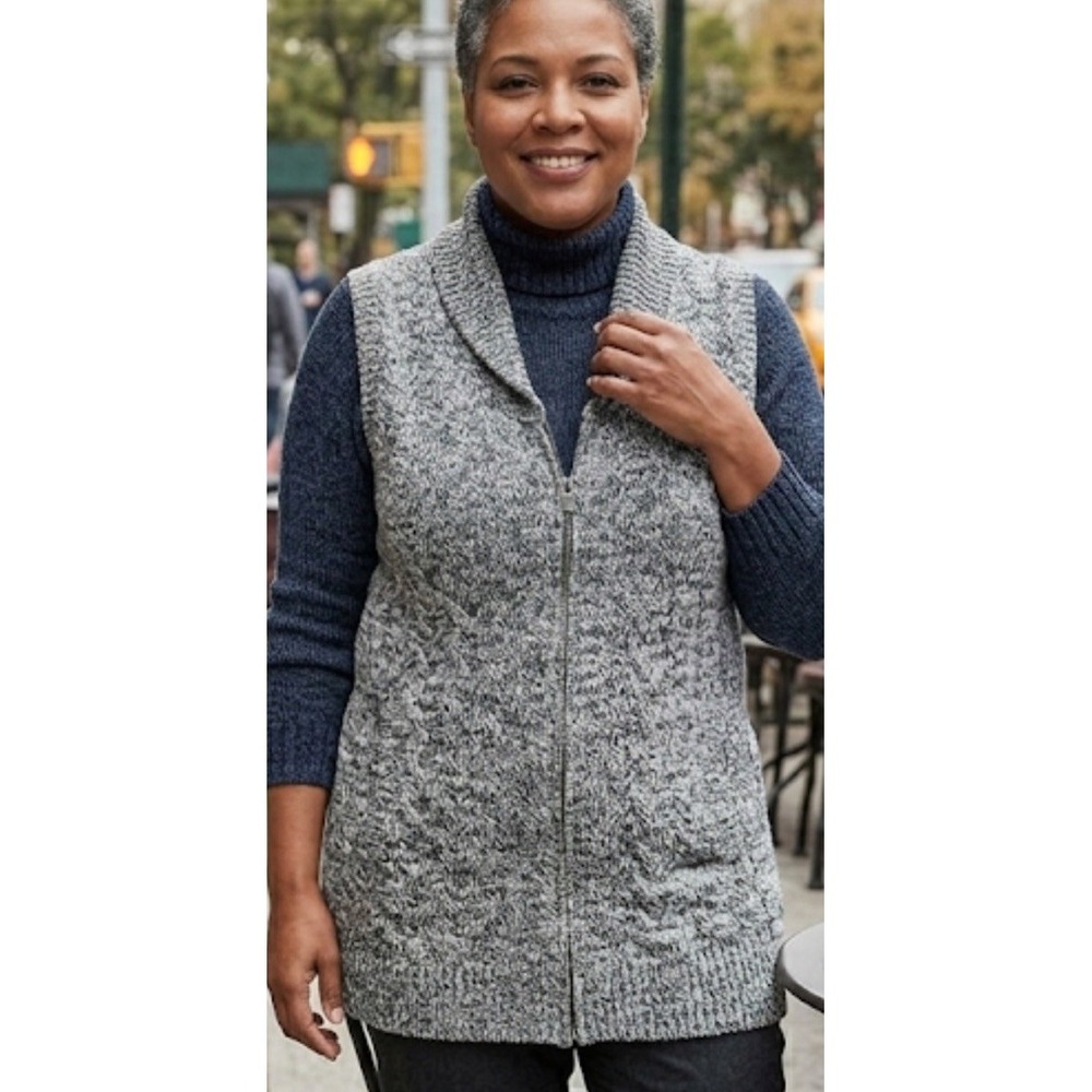 Eileen Fisher Sweater Vest Wool Yak Shawl Collar Women Gray Full Zip Plus Sz 3X
